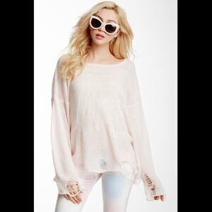 WILDFOX Womens Distressed L’amour Lennon Tunic Swing Wool Knit Sweater Size XS